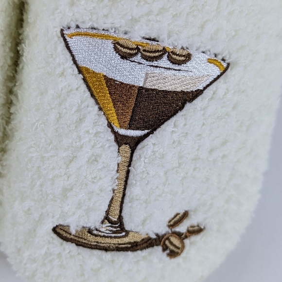 Espresso Martini Slipper Embroider Sherpa  Memory Foam Slip On Ivory M (7/8) NWT - Picture 13 of 14